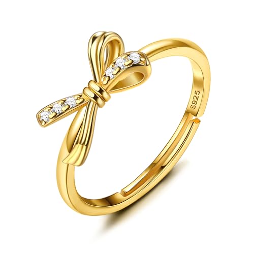 FIOROYAL Gold Schleifen Ringe für Frauen, verstellbare Fingerringe, Goldener dünner Ring für Mädchen, Hochzeitsversprechen-Ring von FIOROYAL