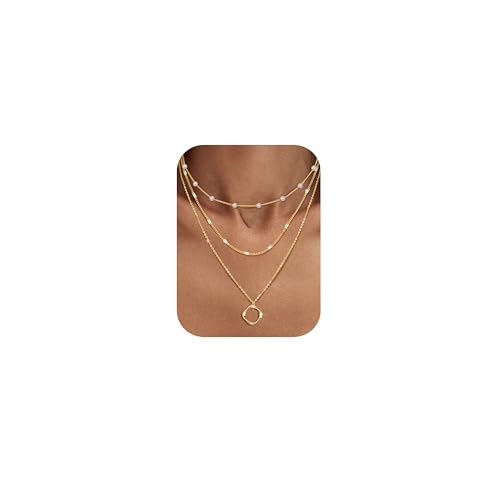 FIOROYAL 3Pcs Kette Gold Damen Layering Halskette Damen 14K Gold Vergoldet Kette Set Wasserfest Kreuz Schmetterling Schleifen Rundee Anhänger Kette für Frauen Mädchen ci von FIOROYAL