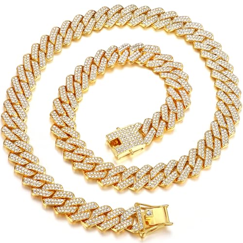 FIOROYAL Kubanische Gliederkette für Männer und Frauen, Diamant-kubanische Gliederkette, Miami, kubanische Gliederkette, Halskette, kubanische Iced-Out-Kette, 46 cm, glitzernder Hip-Hop-Schmuck von FIOROYAL