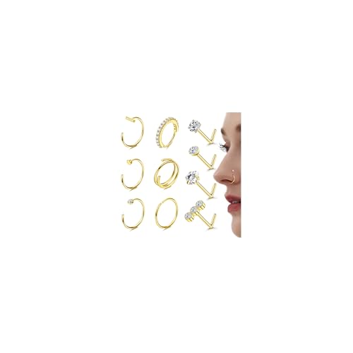 FIOROYAL 10 Stück 𝟏𝟒𝐊 𝐆𝐨𝐥𝐝 Gefüllte Nasenpiercing Chirurgenstahl 20G L Förmiger Nasenstecker für Frauen Männer Nasenring Piercing CZ Silber/Gold Nostril Piercing Schmuck Gold FIOROYAL 10 Stück 𝟏𝟒𝐊 𝐆𝐨𝐥𝐝 Gefüllte Nasenpiercing Chirurgenstahl 20G L Förmiger Nasenstecker für Frauen Männer Nasenring Piercing CZ Silber/Gold Nostril Piercing Schmuck Gold von FIOROYAL