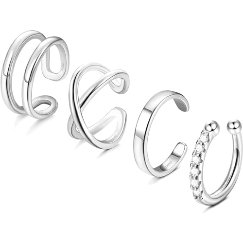 FIOROYAL Ohrmanschetten Aus 925 Sterlingsilber für Damen, Kein Piercing, Minimalistischer Helix Knorpel Ohrclip, Gekreuzte Doppellinien, Gefälschtes Knorpel Piercing, 4 Stil von FIOROYAL