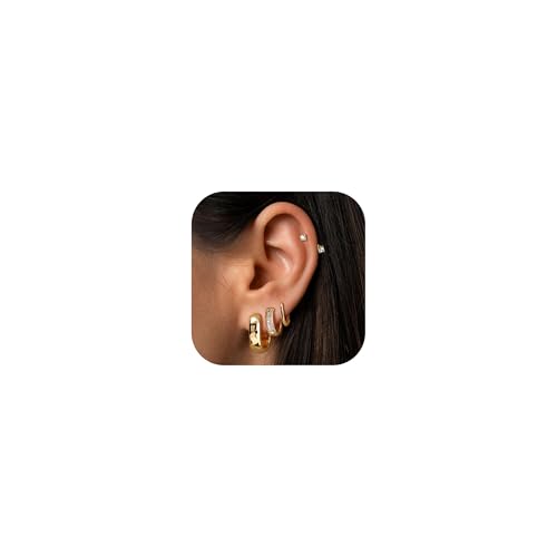 FIOROYAL 4/5 Paar Ohrringe Gold Set für Damen,Chirurgenstahl Chunky Creolen Gold Silber Ohrstecker Ear Cuff Set Hypoallergen Leichte Creolen Ohrringe Set Silber Gold GCZ von FIOROYAL