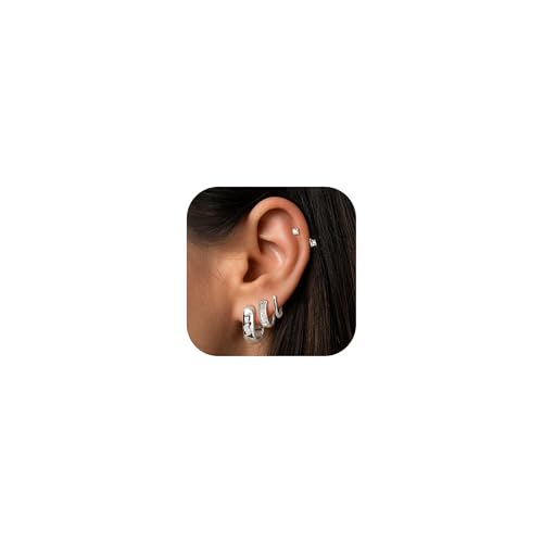 FIOROYAL 4/5 Paar Ohrringe Gold Set für Damen,Chirurgenstahl Chunky Creolen Gold Silber Ohrstecker Ear Cuff Set Hypoallergen Leichte Creolen Ohrringe Set Silber Gold SCZ von FIOROYAL