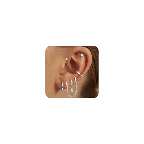 FIOROYAL Ohrringe Gold Set -316L Medizinische Ohrstecker Chirurgenstahl Hypoallergene -14K Vergoldet Zirkonia Tragus Helix Piercings Creolen Gold Klein Ohr Damen S2 von FIOROYAL