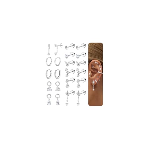 FIOROYAL Ohrringe Gold Set-Hypoallergene 316L Chirurgenstahl Ohrringe Damen für Mehrfachpiercing -14K Gold Medizinische Ohrstecker und Creolen Conch Helix Tragus Piercing Ohr Schmuck S1 von FIOROYAL