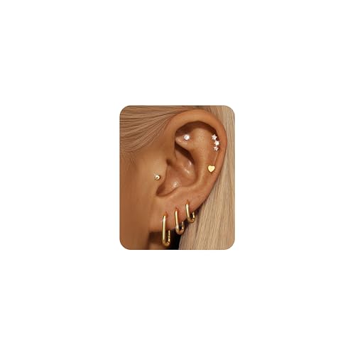 FIOROYAL 7 Paar Ohrringe Gold Set für Damen 14K Vergoldete Creolen Ohrstecker für Mehrfach Piercings Ohr Hypoallergen Chirurgenstahl Leicht Goldene Ohrringe Helix Tragus Piercing Gold/Silber G2 von FIOROYAL