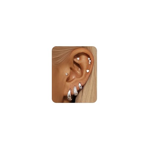 FIOROYAL 7 Paar Ohrringe Gold Set für Damen 14K Vergoldete Creolen Ohrstecker für Mehrfach Piercings Ohr Hypoallergen Chirurgenstahl Leicht Goldene Ohrringe Helix Tragus Piercing Gold/Silber S1 von FIOROYAL