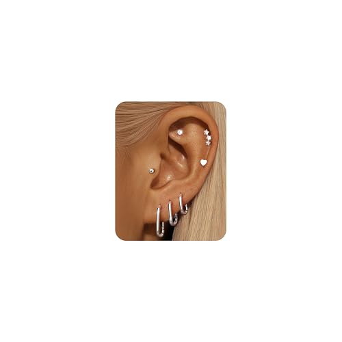 FIOROYAL 7 Paar Ohrringe Gold Set für Damen 14K Vergoldete Creolen Ohrstecker für Mehrfach Piercings Ohr Hypoallergen Chirurgenstahl Leicht Goldene Ohrringe Helix Tragus Piercing Gold/Silber S2 von FIOROYAL
