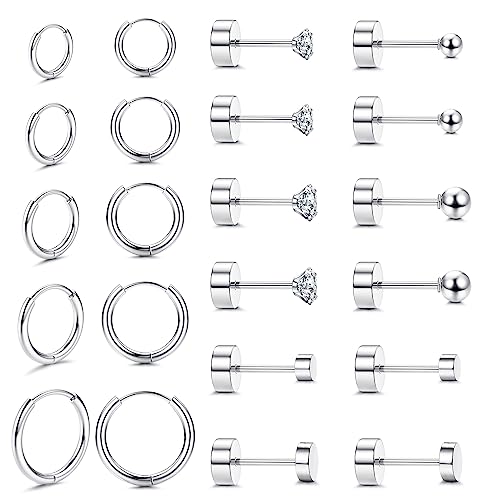 FIOROYAL 11 Paare Ohrringe Silber Kreolen Creolen Ohrringe Klein für Damen Runde Zirkonia Ball Helix Piercings 14K Vergoldeter Medizinische Ohrstecker für Mädchen Silber B von FIOROYAL