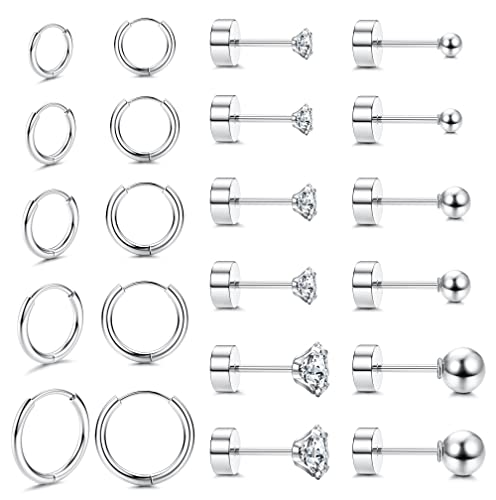 FIOROYAL 11 Paare Ohrringe Silber Kreolen Creolen Ohrringe Klein für Damen Runde Zirkonia Ball Helix Piercings 14K Vergoldeter Medizinische Ohrstecker für Mädchen Silber A von FIOROYAL