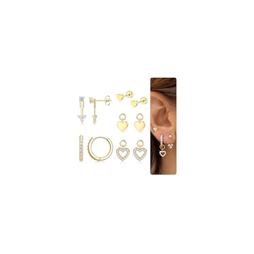 FIOROYAL Ohrringe Silber 925 Set Für Damen 14K Vergoldet Hypoallergen Kleine Ohrstecker Silber 925 Creolen Ohrringe Set CZ Flat Back Ohrringe Stacks Ohrringe Dangle Knorpel Für Mehrere Piercings-JX von FIOROYAL
