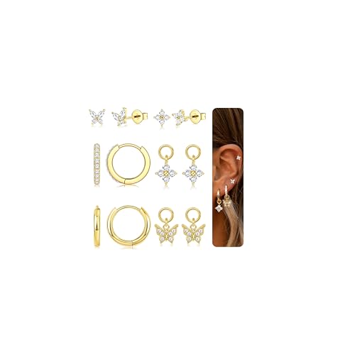 FIOROYAL Ohrringe Silber 925 Damen Ohrstecker Silber 925 Creolen Ohrringe für Mehrere Ohrlöcher Hypoallergene 14K Vergoldet Silber Goldene Ohrringe für Helix Tragus Piercing Ohr GFLO von FIOROYAL