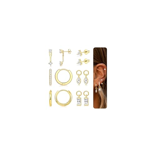 FIOROYAL Ohrringe Silber 925 Damen Ohrstecker Silber 925 Creolen für Mehrere Ohrlöcher Hypoallergene 14K Vergoldet Goldene Ohrringe für Helix Tragus Piercing Ohr GFCZ von FIOROYAL