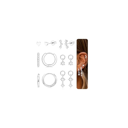 FIOROYAL Ohrringe Silber 925 Damen Ohrstecker Silber 925 Creolen Ohrringe für Mehrere Ohrlöcher Hypoallergene 14K Vergoldet Silber Goldene Ohrringe für Helix Tragus Piercing Ohr SCZ von FIOROYAL
