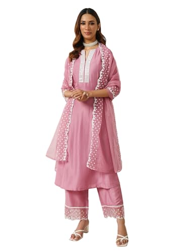 FIORRA Damen-Kurta und Palazzo aus Seidenmischung, mit gesticktem Dupatta, Rosa, Pink, M FIORRA Damen-Kurta und Palazzo aus Seidenmischung, mit gesticktem Dupatta, Rosa, Pink, M von FIORRA