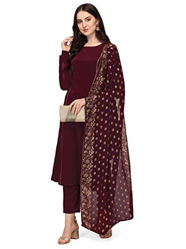 FIORRA Damen Poly Crepe Straight Kurta mit Hose und Dupatta SET0058, Blau, Medium FIORRA Damen Poly Crepe Straight Kurta mit Hose und Dupatta SET0058, Blau, Medium von FIORRA