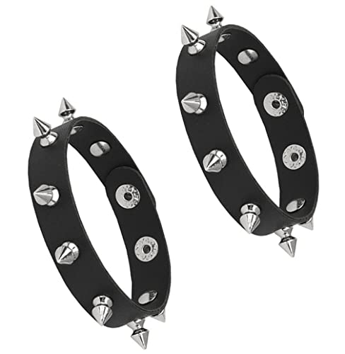 FIRAZIO 2–10 Stück Punk-Nietenarmband, schwarzes Leder, Nietenarmband, Manschette, Wickelarmreif für Damen und Herren, Druckknopf, Gothic, Rock, Armband, Unisex, für Halloween, Partyzubehör, Zubehör FIRAZIO 2–10 Stück Punk-Nietenarmband, schwarzes Leder, Nietenarmband, Manschette, Wickelarmreif für Damen und Herren, Druckknopf, Gothic, Rock, Armband, Unisex, für Halloween, Partyzubehör, Zubehör von FIRAZIO