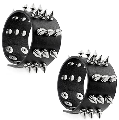 FIRAZIO 2–10 Stück Punk-Nietenarmband, schwarzes Leder, Nietenarmband, Manschette, Wickelarmreif für Damen und Herren, Druckknopf, Gothic, Rock, Armband, Unisex, für Halloween, Partyzubehör, Zubehör FIRAZIO 2–10 Stück Punk-Nietenarmband, schwarzes Leder, Nietenarmband, Manschette, Wickelarmreif für Damen und Herren, Druckknopf, Gothic, Rock, Armband, Unisex, für Halloween, Partyzubehör, Zubehör von FIRAZIO