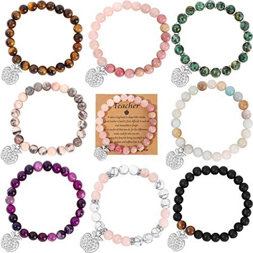 FIRAZIO 8 Stück Lehrer-Wertschätzungsarmbänder, Geschenke für Damen und Herren, Naturstein, elastische Perlenarmbänder, Lehrer, Schmuck, Geschenk, Stein, Zirkonia FIRAZIO 8 Stück Lehrer-Wertschätzungsarmbänder, Geschenke für Damen und Herren, Naturstein, elastische Perlenarmbänder, Lehrer, Schmuck, Geschenk, Stein, Zirkonia von FIRAZIO