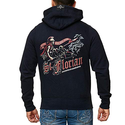 FIRE & FIGHT Streetwear Feuerwehr - Schutzpatron St. Florian - Angriffstrupp Sweatjacke Kapuzen Unisex Hoody Zipper Hand gezeichnet für Fans der Brandbekämpfung von FIRE & FIGHT Streetwear