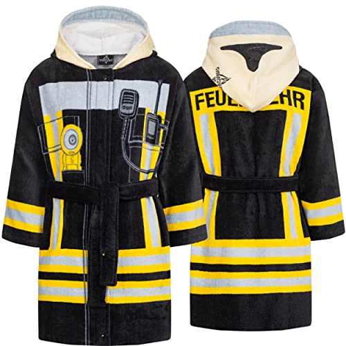 Kinder Bademantel Feuerwehr Einheitsgröße 5-10 Jahre Frottee für Schwimmbad Pool Spaß mit Kapuze im Firefighter Design von FIRE & FIGHT Streetwear