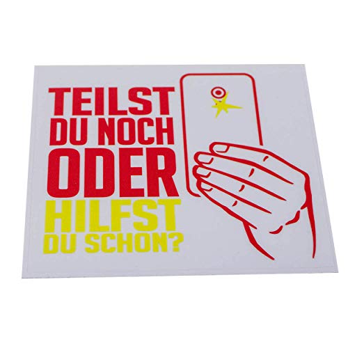 FIRE & FIGHT Streetwear TEILST DU NOCH ODER HILFST DU SCHON Aufkleber 12 x 14 cm rot/gelb von FIRE & FIGHT Streetwear