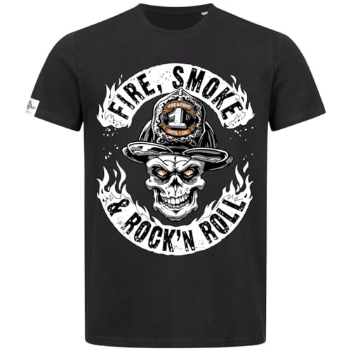 Firefighter Shirt - Fire Smoke & Rock´n Roll - Hand gezeichnet und das Original von einem Feuerwehrmann Kultfaktor Spruch für Brandbekämpfer von FIRE & FIGHT Streetwear