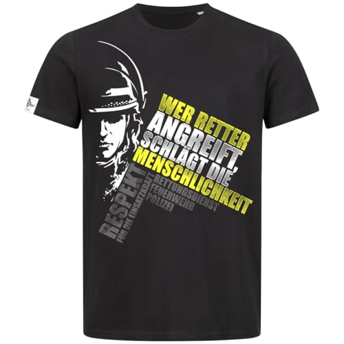Wer Retter angreift schlägt die Menschlichkeit - Männer Shirt Design Rettungsdienst Polizei Feuerwehr Oberteil Herren Design Respekt von FIRE & FIGHT Streetwear