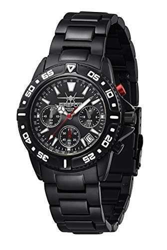 FIREFOX Armband- Herrenuhr Destroyer Chronograph analog Quarz Edelstahl SCHWARZ Zifferblatt Sunray Black 10 ATM wasserdicht FFS01-102c von FIREFOX
