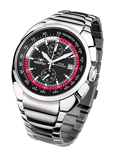 FIREFOX Aviator FFS70-102 schwarz/rot Chronograph Herrenuhr Armbanduhr massiv Edelstahl Sicherheitsfaltschließe 10 ATM Water Resistant Miyota Kaliber OS11 von FIREFOX
