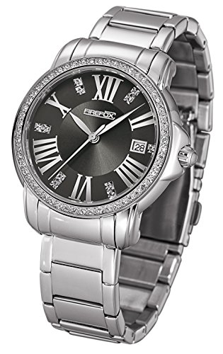 FIREFOX Damen- Armbanduhr analog Quarz Edelstahl Zirkoniasteine Zifferblatt schwarz- anthrazit 5 ATM wasserdicht FFS1010-104 von FIREFOX