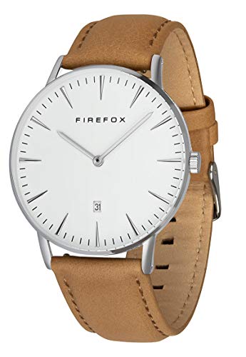 FIREFOX Damenuhr Herren- Armbanduhr Passion analog Quarz Edelstahl Lederarmband braun Zifferblatt weiß 5 ATM wasserdicht FFPL02-193 von FIREFOX