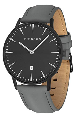 FIREFOX Damenuhr Herren- Armbanduhr Passion analog Quarz Edelstahl Lederarmband grau Zifferblatt schwarz 5 ATM wasserdicht FFPL02-114 von FIREFOX