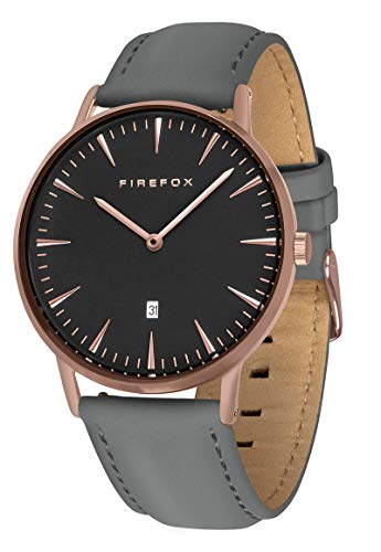 FIREFOX Damenuhr Herren- Armbanduhr Passion analog Quarz Edelstahl rosevergoldet Lederarmband grau Zifferblatt schwarz 5 ATM wasserdicht FFPL02-154 von FIREFOX