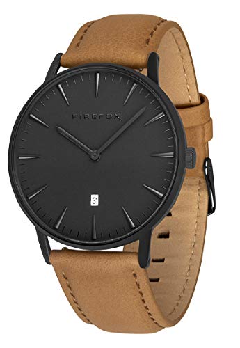 FIREFOX Damenuhr Herren- Armbanduhr Passion analog Quarz Edelstahl schwarz Lederarmband braun 5 ATM wasserdicht FFPL02-133 von FIREFOX