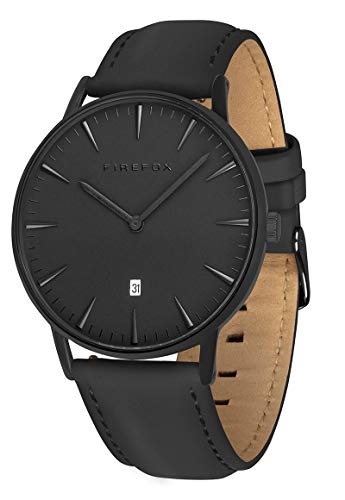 FIREFOX Damenuhr Herren- Armbanduhr Passion analog Quarz Edelstahl schwarz Lederarmband schwarz 5 ATM wasserdicht FFPL02-131 von FIREFOX