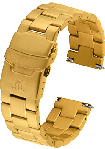 FIREFOX Ersatz- Uhrenarmband extra lang Überlänge Edelstahl voll massiv gelb Gold vergoldet Breite 24mm MB-05-D24 Quick Release von FIREFOX