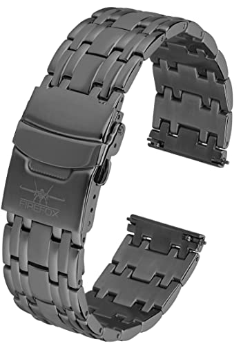 FIREFOX Ersatz- Uhrenarmband extra lang Überlänge Edelstahl voll massiv grau guncolor Breite 20mm MB-04-A20 Quick Change Release von FIREFOX