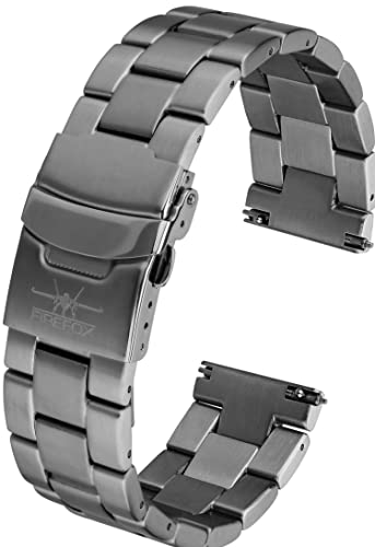 FIREFOX Ersatz- Uhrenarmband extra lang Überlänge Edelstahl voll massiv grau guncolor Breite 24mm MB-05-A24 Quick Change Release von FIREFOX