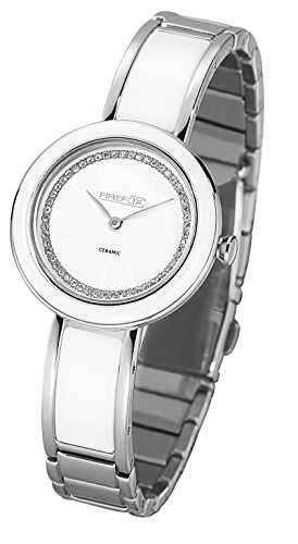 FIREFOX FFS1020-101 weiß Damenuhr Zirkoniasteine Keramik Edelstahl Sicherheitsfaltschließe wasserdicht von FIREFOX