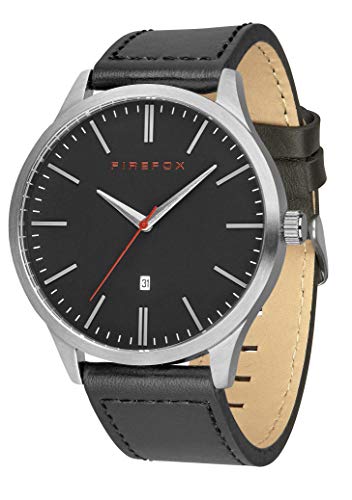 FIREFOX Herren- Armbanduhr XCHANGE analog Quarz Edelstahl Lederarmband Zifferblatt schwarz Datumsanzeige 5 ATM wasserdicht FFPL01-102 von FIREFOX