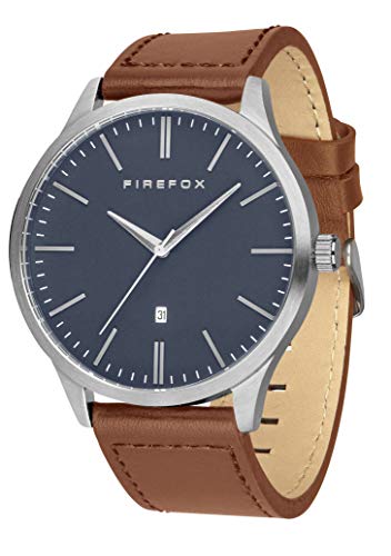 FIREFOX Herren- Armbanduhr XCHANGE analog Quarz Edelstahl Lederarmband braun Zifferblatt blau Datum 5 ATM wasserdicht FFPL01-112 von FIREFOX