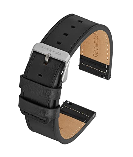 FIREFOX Leder Uhrenarmband schwarz Edelstahl-Dornschließe Silber Breite 22mm LB-01-A22a Quick Release Schnellwechselfunktion Easy-Click von FIREFOX