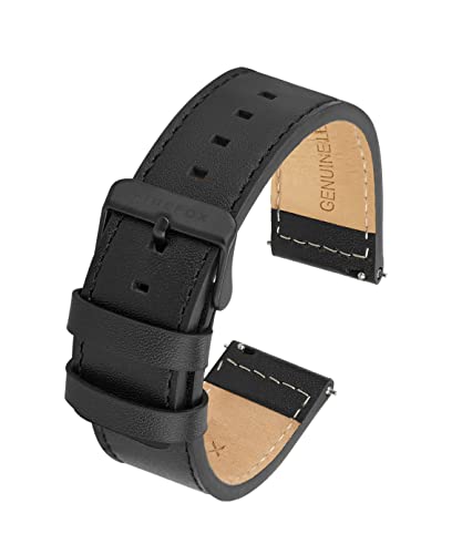 FIREFOX Leder Uhrenarmband schwarz Edelstahl-Dornschließe schwarz Breite 14mm LB-01-A14b Quick Release Schnellwechselfunktion Easy-Click von FIREFOX