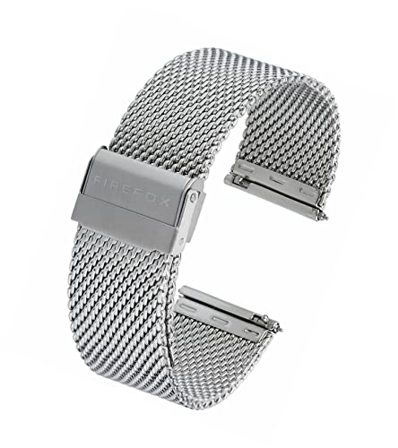 FIREFOX Mesh Ersatz- Uhrenarmband Milanaise Edelstahl Natur Silber Breite 16mm MSB-01-B16 Schnellwechselfunktion Quick Release von FIREFOX