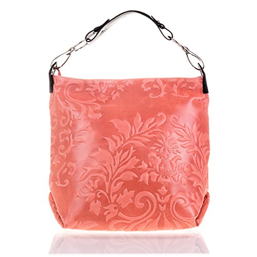 Firenze Artegiani Bolso De Mujer Piel Auténtica, Grabado Con Motivo Arabescos Y Lacado Umhängetasche, 33 cm, Pink (Salmón) von Firenze Artegiani