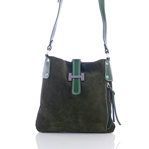 Firenze Artegiani Bolso De Mujer Piel Auténtica, Acabado Gamuza Umhängetasche, 26 cm, Grün (Verde) von Firenze Artegiani