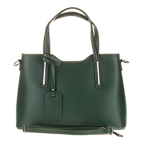 Firenze Artegiani Bolso De Mujer Piel Auténtica, Acabado Ruga Lujo Umhängetasche, 32 cm, Grün (Verde oscuro) von Firenze Artegiani