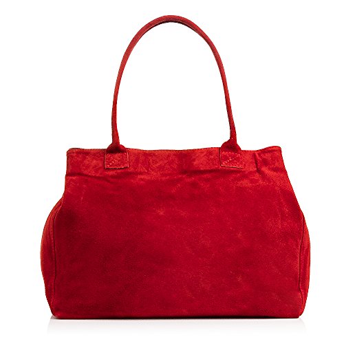 FIRENZE ARTEGIANI Handtasche für Damen aus echtem Leder, echtes Wildleder, weiche Haptik, hergestellt in Italien. Vera Pala Italiana, 40 x 30 x 20 cm., rot, Utility von FIRENZE ARTEGIANI