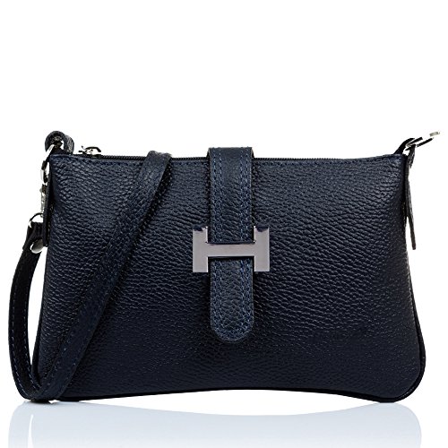 FIRENZE ARTEGIANI. Umhängetasche für Damen aus echtem Leder. Damen-Handtasche aus echtem Leder. Hergestellt in Italien. 24 x 14 x 5 cm. Farbe: Marineblau von FIRENZE ARTEGIANI